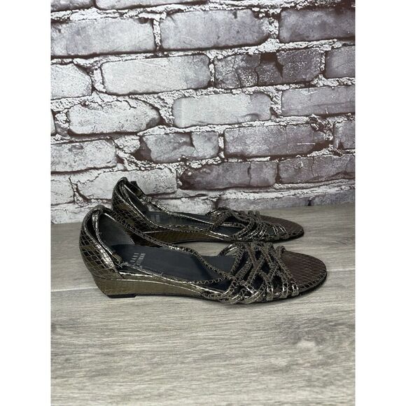 Stuart Weitzman Pewter Silver Snake Print Wedge Strap Sandals Women Sz 37EU/6.5M - Picture 16 of 16